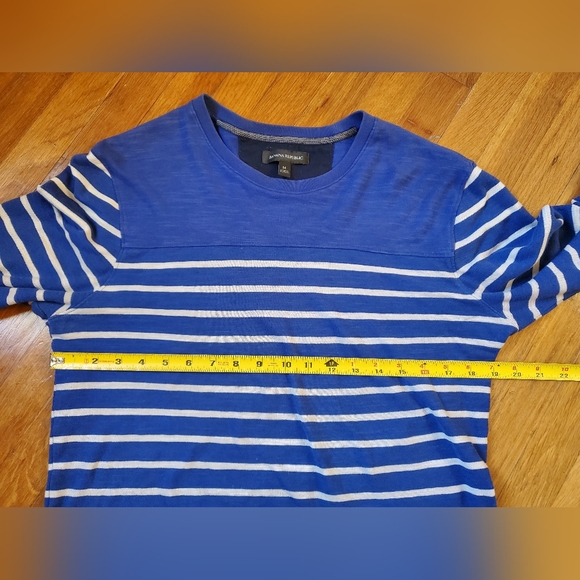 Banana Republic men' We Duo St Crew Royal Blue cream 100% cotton striped sweater - Picture 3 of 8